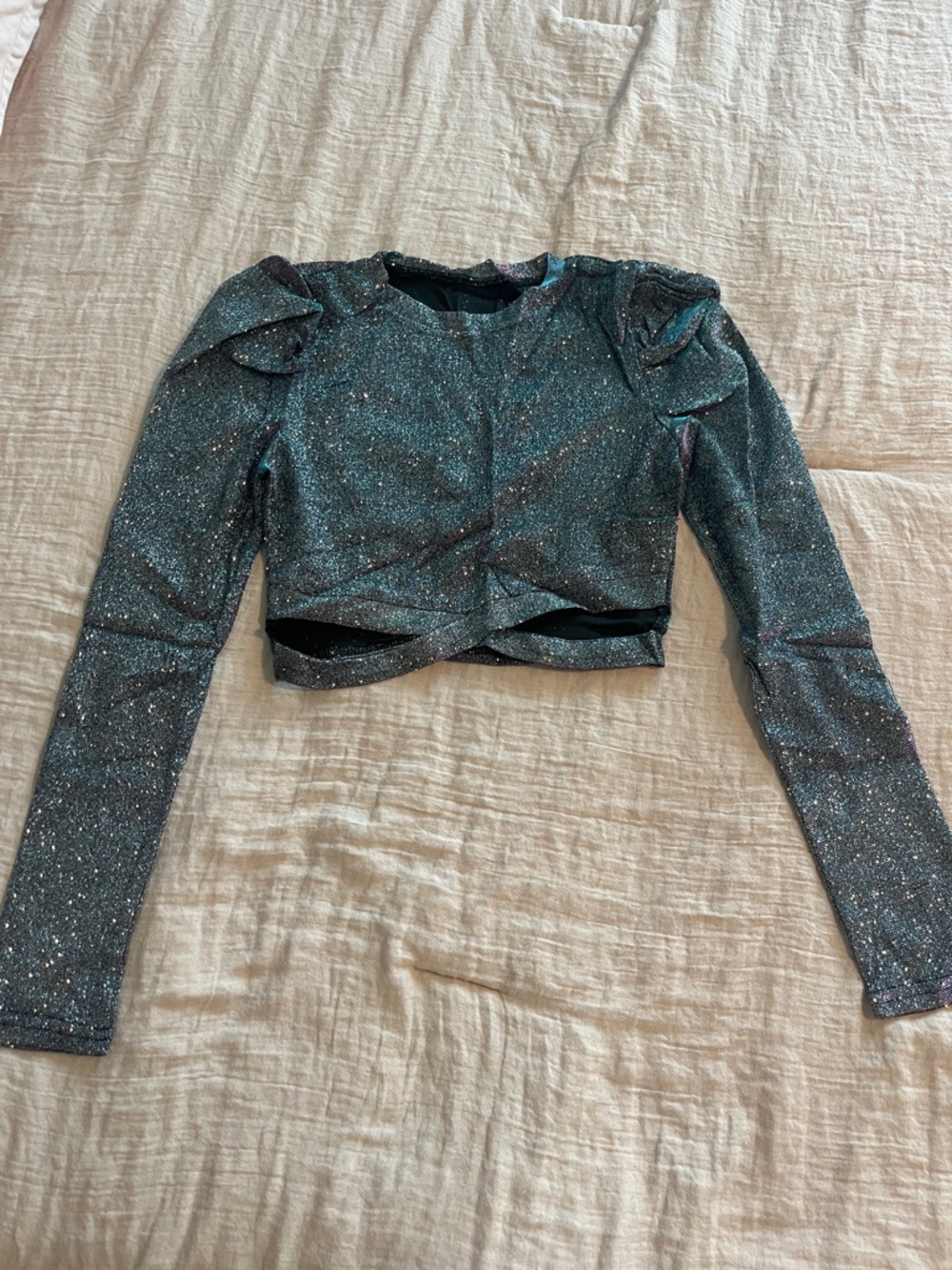 SHEIN Sparkle Black Iridescent Long Sleeve Crop Top